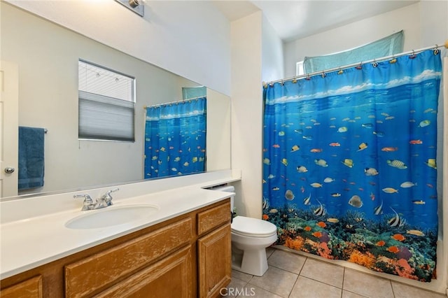 6411 Puma Pl, Rancho Cucamonga, CA 91737 - bathroom with tile patterned flooring, vanity, and curtained shower