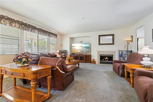6411 Puma Pl, Rancho Cucamonga, CA 91737 - carpeted living area with a tile fireplace