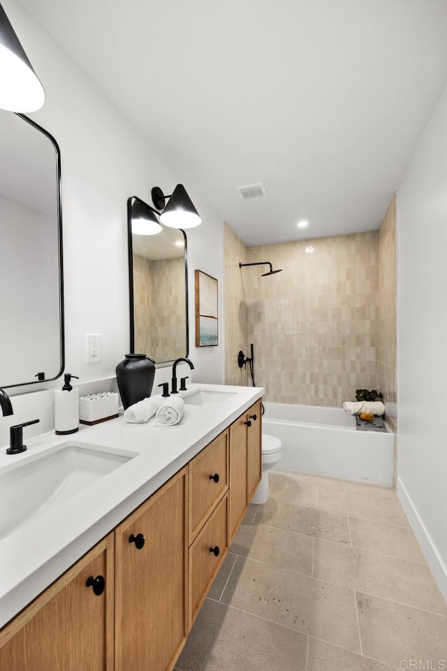 3835 Humboldt Dr, Huntington Beach, CA 92649 - bathroom with double vanity, washtub / shower combination, and recessed lighting