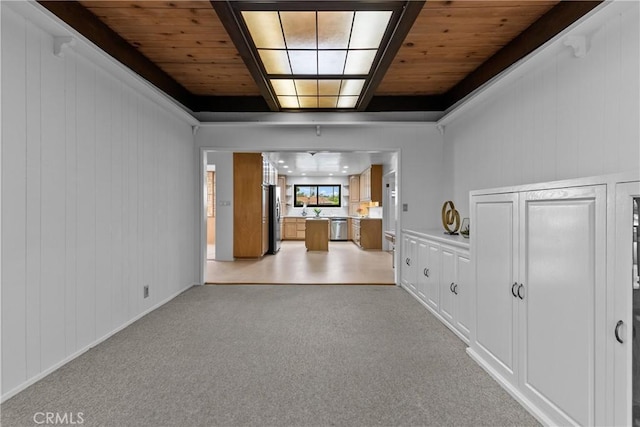 12319 Aneta St, Culver City, CA 90230 - unfurnished living room with wood ceiling and light colored carpet