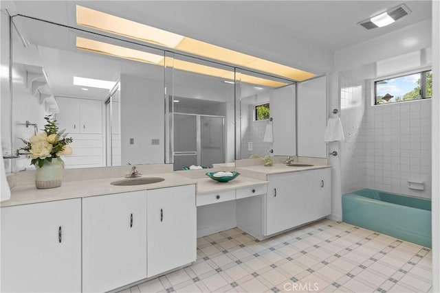 12319 Aneta St, Culver City, CA 90230 - full bathroom with double vanity, healthy amount of natural light, and tile patterned floors