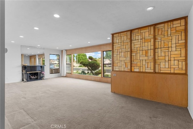 12319 Aneta St, Culver City, CA 90230 - unfurnished living room featuring carpet floors, recessed lighting, and a fireplace with flush hearth