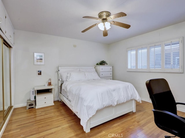 3042 E 3rd St Unit 5, Long Beach, CA 90814 - bedroom with light wood-type flooring, a closet, and ceiling fan