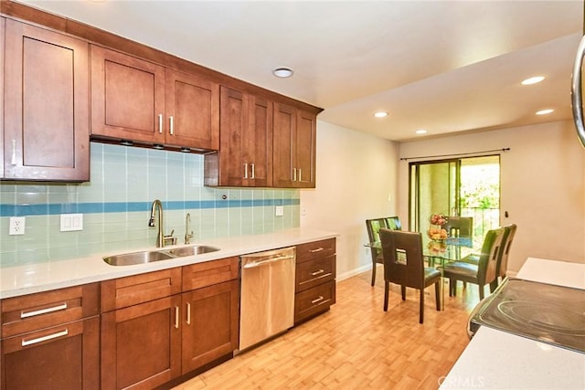 535 W Duarte Rd Unit 14, Arcadia, CA 91007 - kitchen featuring dishwasher, backsplash, light countertops, light wood-type flooring, and recessed lighting