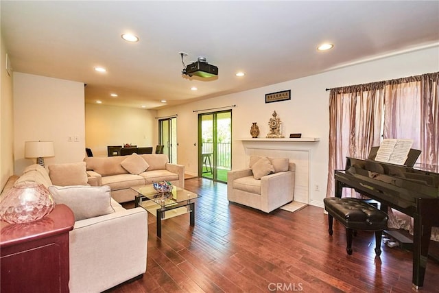 535 W Duarte Rd Unit 14, Arcadia, CA 91007 - living room featuring dark wood finished floors and recessed lighting