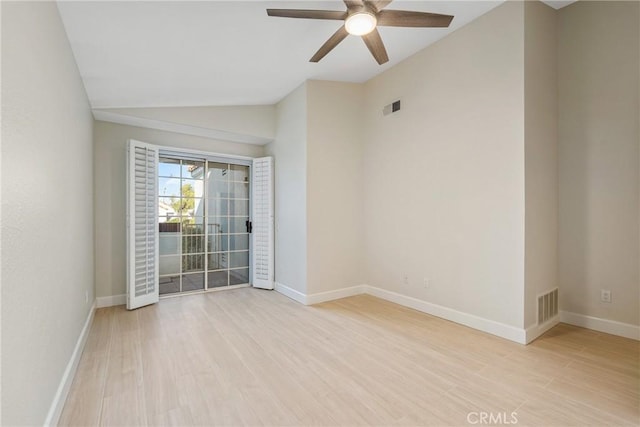 43791 Calle Las Brisas W, Palm Desert, CA 92211 - unfurnished room with ceiling fan, wood finished floors, and vaulted ceiling