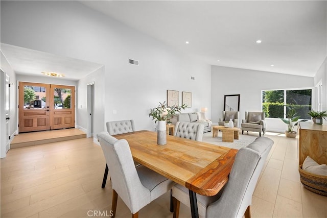 9211 Regency Way, Rancho Cucamonga, CA 91701 - dining area with plenty of natural light, high vaulted ceiling, recessed lighting, and light wood finished floors