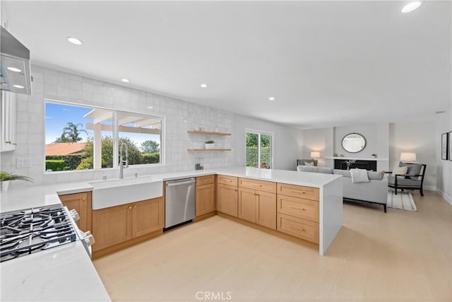 9211 Regency Way, Rancho Cucamonga, CA 91701 - kitchen with stainless steel dishwasher, tasteful backsplash, light countertops, and recessed lighting