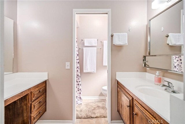 43657 21st St W, Lancaster, CA 93536 - full bath featuring vanity, tile patterned floors, and a shower with curtain