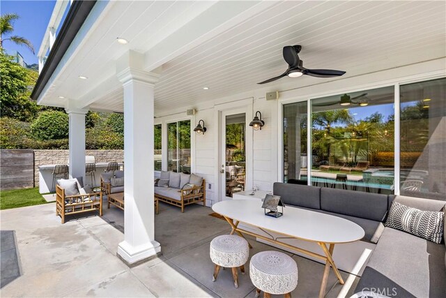 2 Sun Ter, Laguna Niguel, CA 92677 - view of patio with an outdoor hangout area and ceiling fan