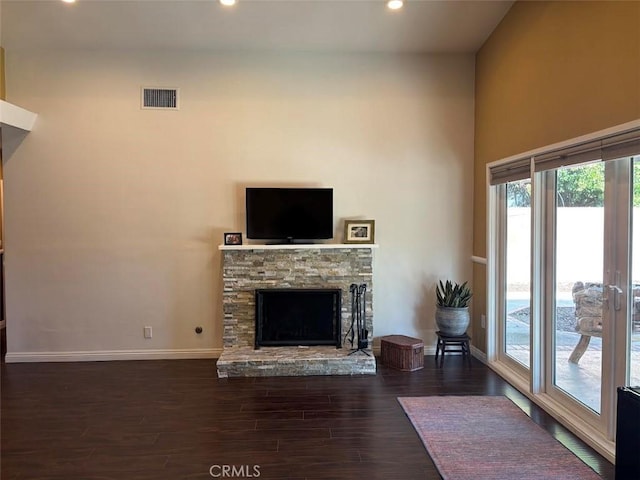 6914 Andasol Ave, Van Nuys, CA 91406 - living area with recessed lighting, wood finished floors, and a fireplace