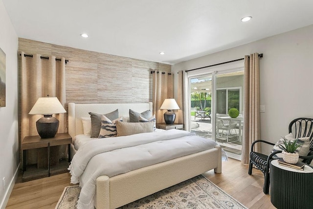 245 S Via Montanera, Anaheim Hills, CA 92807 - bedroom featuring access to exterior, light wood-style flooring, and recessed lighting
