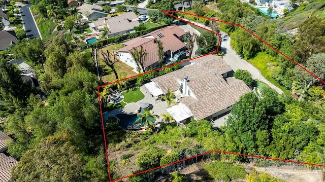 245 S Via Montanera, Anaheim Hills, CA 92807 - aerial perspective of suburban area featuring property parcel outlined