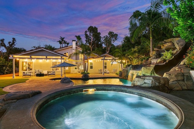 245 S Via Montanera, Anaheim Hills, CA 92807 - view of swimming pool with an in-ground hot tub and a patio