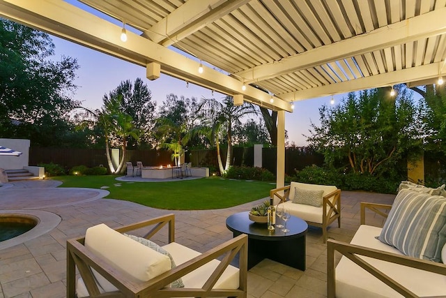 245 S Via Montanera, Anaheim Hills, CA 92807 - fenced backyard featuring outdoor lounge area, a patio, and a pergola