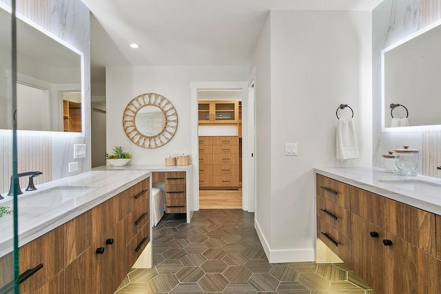 245 S Via Montanera, Anaheim Hills, CA 92807 - bathroom with two vanities, recessed lighting, and tile patterned floors