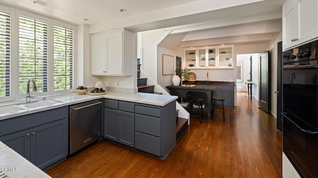 1241 S Oak Knoll Ave, Pasadena, CA 91106 - kitchen featuring dishwasher, white cabinets, dark wood-type flooring, and healthy amount of natural light