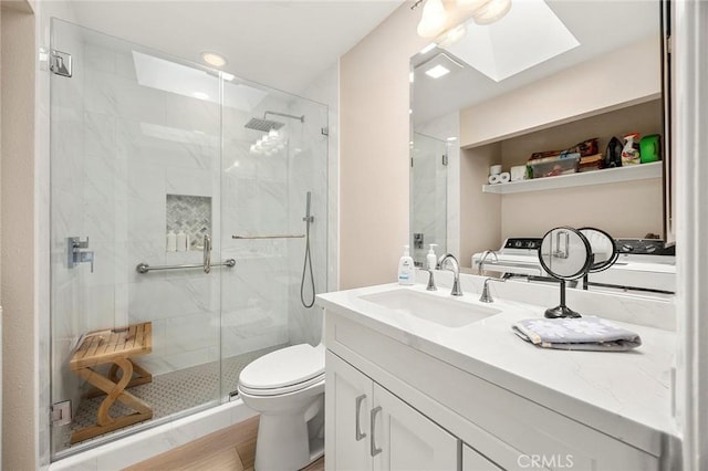 4692 Lakeview Ave Unit 8, Yorba Linda, CA 92886 - bathroom with vanity, a shower stall, and a skylight