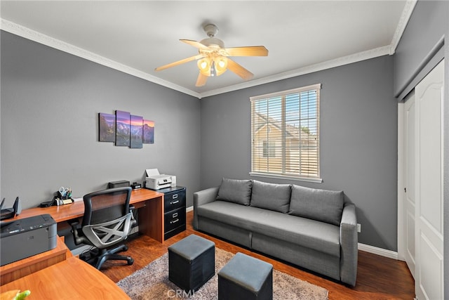 81 Mercantile Way, Ladera Ranch, CA 92694 - office space with ornamental molding, wood finished floors, and ceiling fan