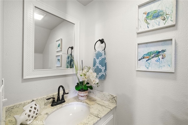811 Larkridge, Irvine, CA 92618 - bathroom with vanity and lofted ceiling