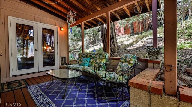 24083 Cresta Dr, Crestline, CA 92325 - sunroom / solarium featuring french doors and plenty of natural light