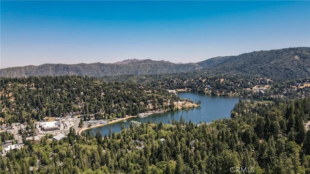 24083 Cresta Dr, Crestline, CA 92325 - bird's eye view of a heavily wooded area and a water and mountain view