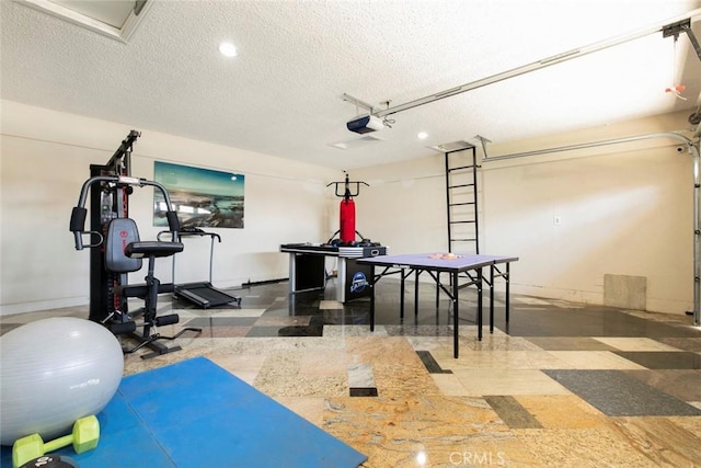 15521 Sandra Ln, Sylmar, CA 91342 - exercise area with a garage and a textured ceiling