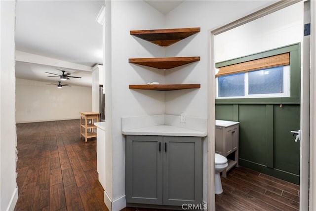 14137 Viburnum Dr, Whittier, CA 90604 - bathroom with wood finished floors and ceiling fan
