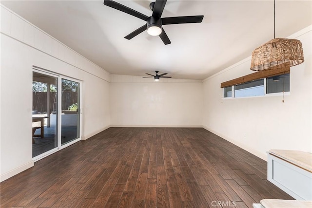 14137 Viburnum Dr, Whittier, CA 90604 - empty room with a ceiling fan, dark wood finished floors, and crown molding
