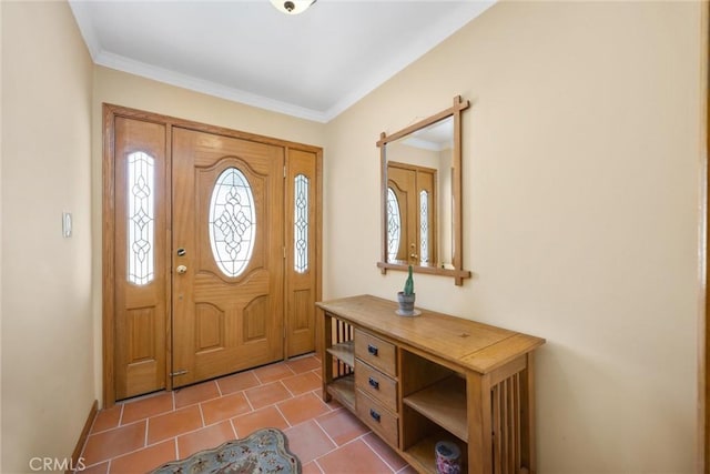 28201 Stallion Springs Dr, Tehachapi, CA 93561 - entryway featuring tile patterned flooring and ornamental molding