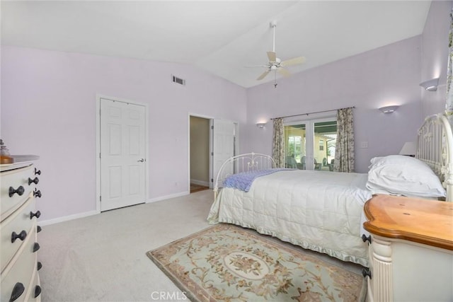 28201 Stallion Springs Dr, Tehachapi, CA 93561 - carpeted bedroom featuring vaulted ceiling and a ceiling fan
