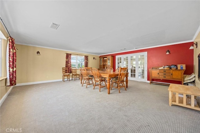 28201 Stallion Springs Dr, Tehachapi, CA 93561 - dining room with french doors, crown molding, and carpet