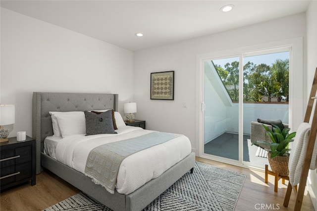 22627 Lakeside Ln, Lake Forest, CA 92630 - bedroom featuring access to exterior, light wood-type flooring, and recessed lighting