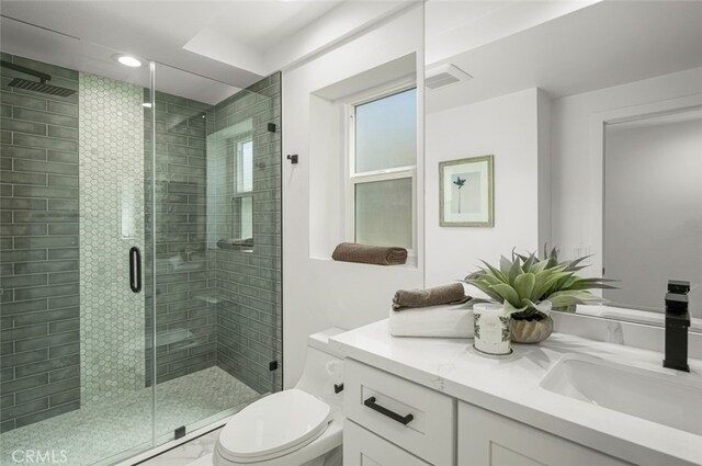 22627 Lakeside Ln, Lake Forest, CA 92630 - bathroom with vanity, a stall shower, and recessed lighting
