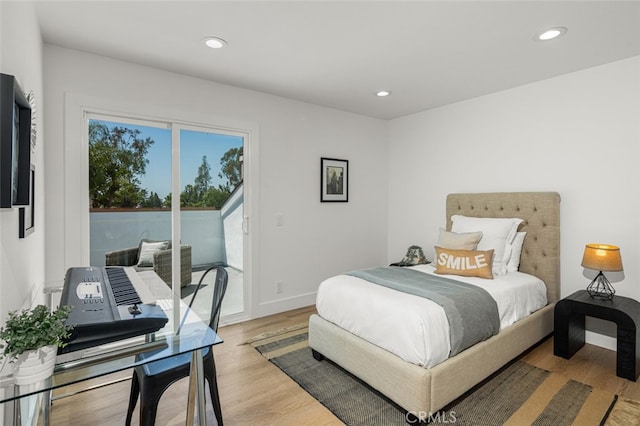 22627 Lakeside Ln, Lake Forest, CA 92630 - bedroom with access to outside, light wood finished floors, and recessed lighting