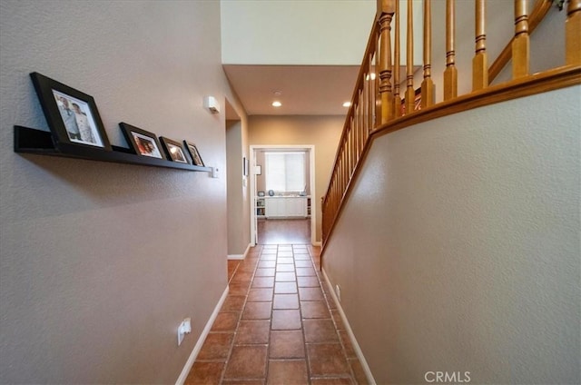 42365 Westar Ct, Murrieta, CA 92562 - corridor with tile patterned flooring, stairs, and recessed lighting