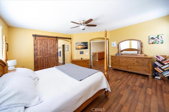 42365 Westar Ct, Murrieta, CA 92562 - bedroom with wood finished floors, a ceiling fan, and arched walkways
