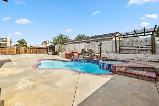2134 Moonlight Ct, Palmdale, CA 93550 - view of swimming pool with a patio area, a fenced backyard, and a pool with connected hot tub