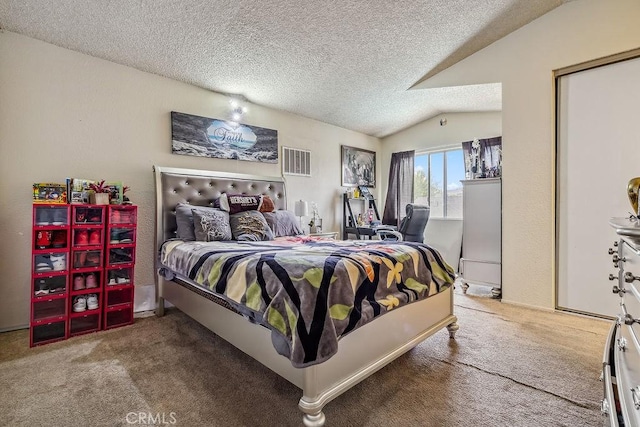 2134 Moonlight Ct, Palmdale, CA 93550 - carpeted bedroom with a textured ceiling and vaulted ceiling