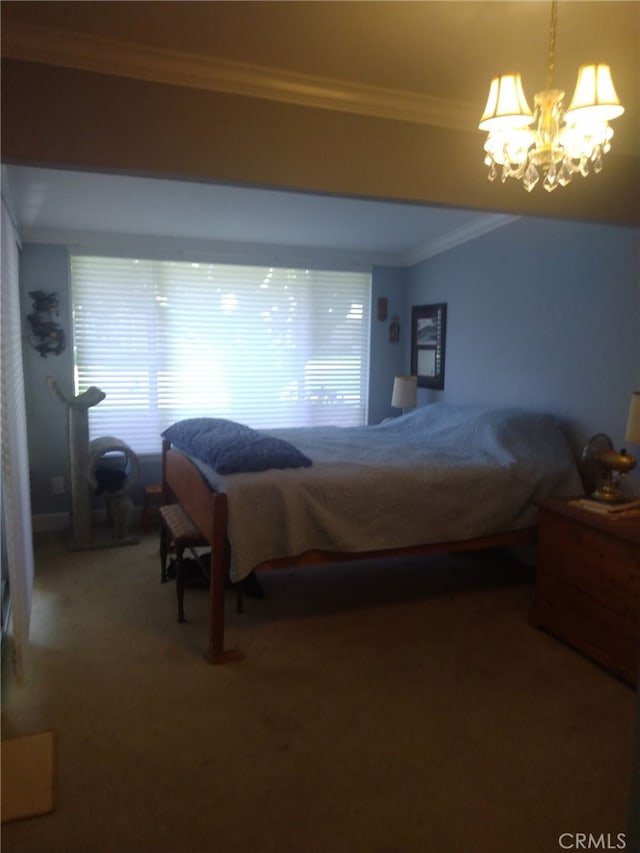 13141 Shawnee Ln Unit M-11 # 267-C, Seal Beach, CA 90740 - carpeted bedroom with ornamental molding, a chandelier, and multiple windows