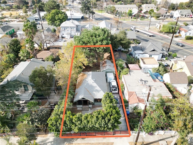 1355 N Gordon St, Pomona, CA 91768 - aerial perspective of suburban area with property parcel outlined
