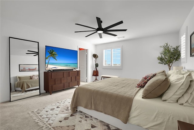1768 Camellia Ln, Redlands, CA 92374 - bedroom with light colored carpet and a ceiling fan
