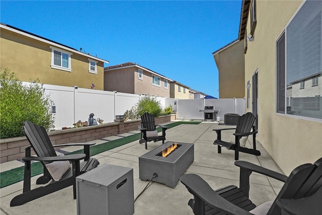 1768 Camellia Ln, Redlands, CA 92374 - fenced backyard with an outdoor fire pit, a patio, and a residential view