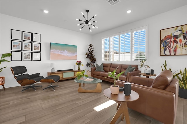 1768 Camellia Ln, Redlands, CA 92374 - living room featuring wood finished floors, recessed lighting, and a chandelier