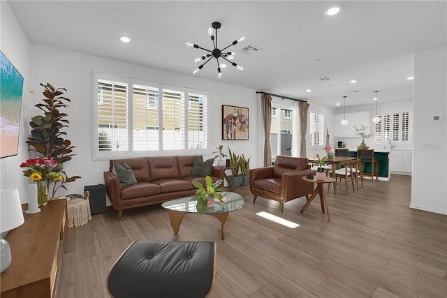 1768 Camellia Ln, Redlands, CA 92374 - living area with wood finished floors, a chandelier, and recessed lighting