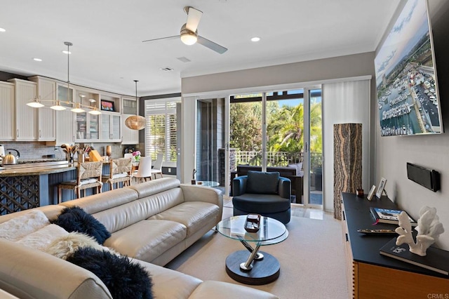 834 S Cedros, Solana Beach, CA 92075 - living room featuring a ceiling fan and recessed lighting