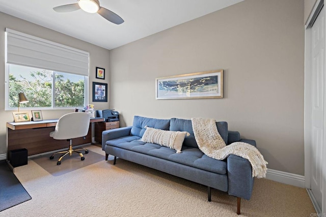 834 S Cedros, Solana Beach, CA 92075 - carpeted home office featuring ceiling fan and baseboards