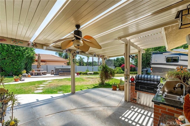 22501 Marilla St, Chatsworth, CA 91311 - view of patio featuring area for grilling and ceiling fan