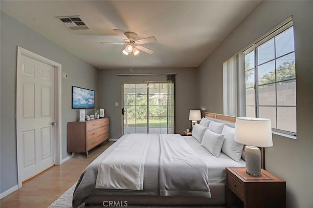 12911 Browning Ave, North Tustin, CA 92705 - bedroom featuring light wood-type flooring, access to outside, and ceiling fan