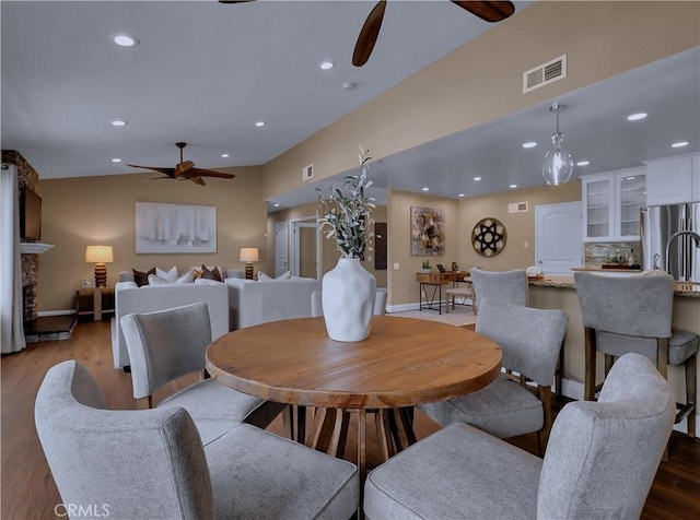 22182 Platino, Mission Viejo, CA 92691 - dining room featuring ceiling fan, wood finished floors, and recessed lighting
